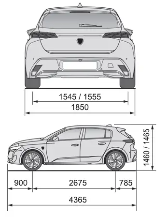 Peugeot 308: Dimensions (en mm)