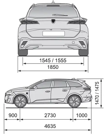 Peugeot 308: Dimensions (en mm)